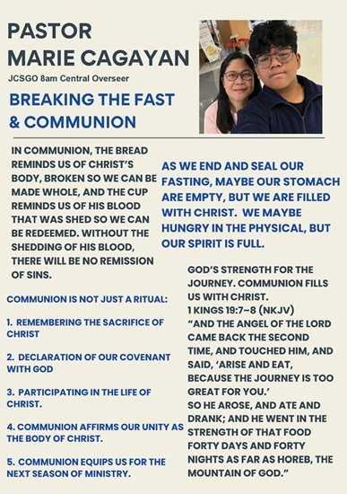 Breaking the Fast & Communion — Pastor Marie Cagayan